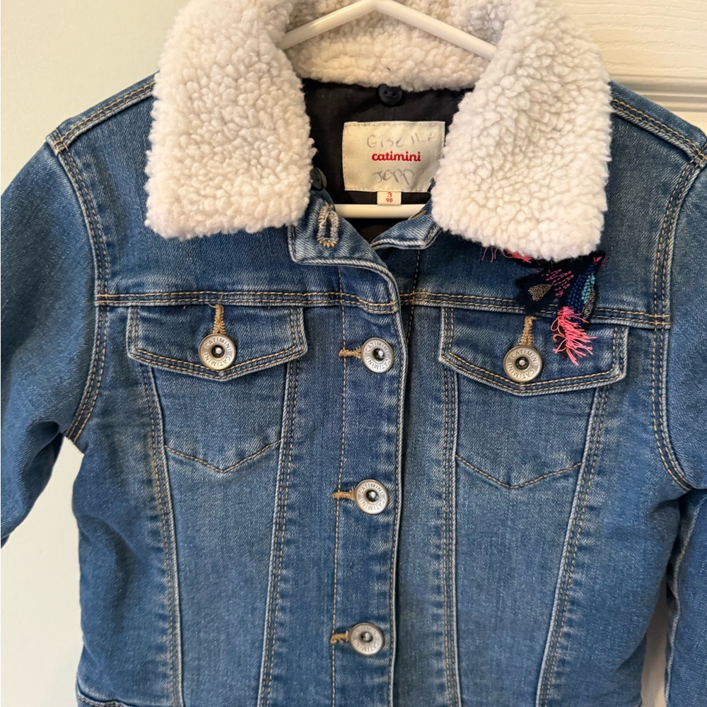 Catimini Blue Denim Jacket with White Fleece Collar
